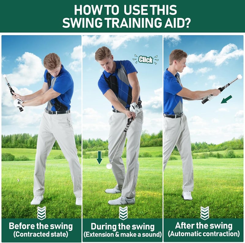 KALAUTO Golf Grip Swing Training Aid - Retractable Click Club Trainer Indoor Practice Warm Up Stick Flexible Telescopic Short Club Tempo Sound Release Trainer Devices - Image 3